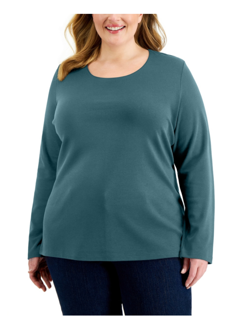 Karen Scott Plus Size 3X Teal 100% Cotton Long Sleeve Top / T-Shirt NWT